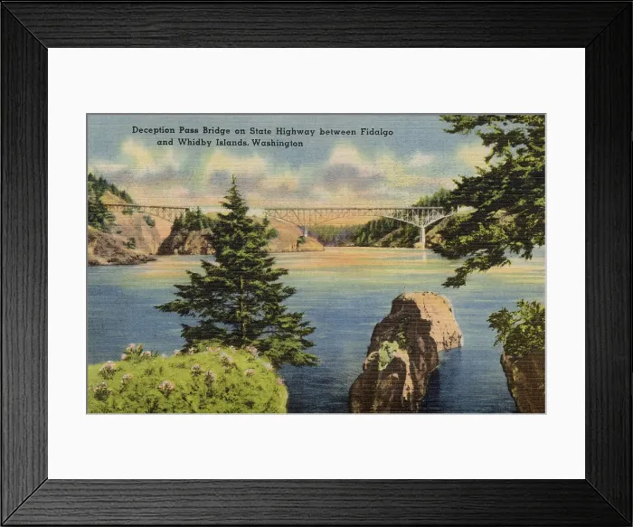 Framed Print : Deception Pass Bridge on state highway between Fidalgo and Whidby Islands, Washington State, USA Date: circa 1940
