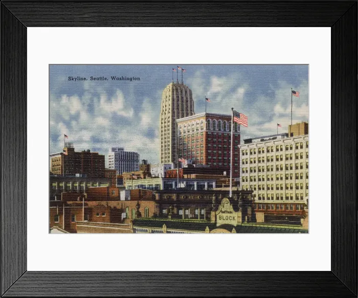 Framed Print : Skyline of Seattle, Washington State, USA Date: circa 1940 Framed Print : Skyline of Seattle, Washington State, USA Date: circa 1940