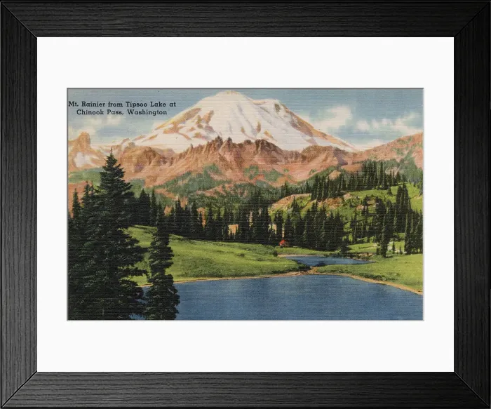 Framed Print : Mount Rainier from Tipsoo Lake at Chinook Pass, Washington State, USA Date: circa 1940 Framed Print : Mount Rainier from Tipsoo Lake at Chinook Pass, Washington State, USA Date: circa 1940
