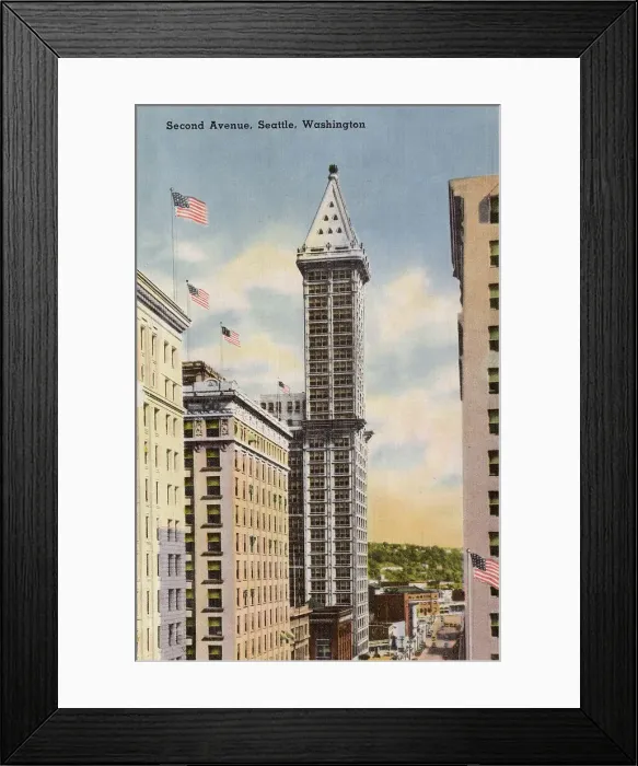 Framed Print : Second Avenue, Seattle, Washington State, USA Date: circa 1940 Framed Print : Second Avenue, Seattle, Washington State, USA Date: circa 1940