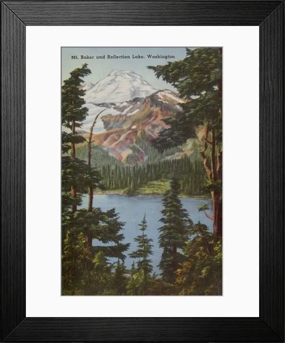 Framed Print : Mount Baker and Reflection Lake, Washington State, USA Date: circa 1940 Framed Print : Mount Baker and Reflection Lake, Washington State, USA Date: circa 1940