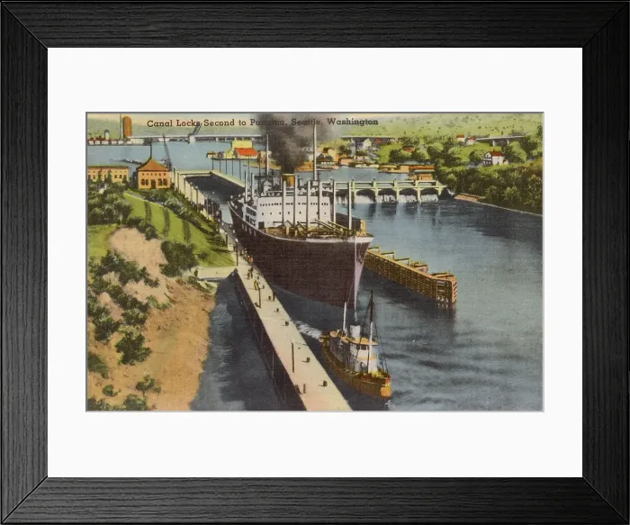 Framed Print : Canal Locks (second to Panama), Seattle, Washington State, USA Date: circa 1940 Framed Print : Canal Locks (second to Panama), Seattle, Washington State, USA Date: circa 1940