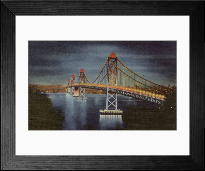 Framed Print : Oakland Bay Bridge at night, San Francisco, California, USA Date: 1936 Framed Print : Oakland Bay Bridge at night, San Francisco, California, USA Date: 1936