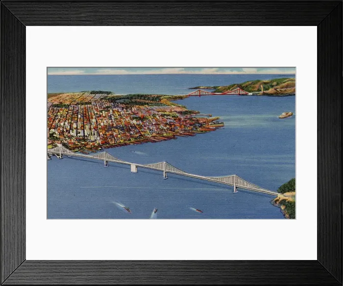Framed Print : Oakland Bay Bridge and Golden Gate Bridge, San Francisco, California, USA Date: 1936 Framed Print : Oakland Bay Bridge and Golden Gate Bridge, San Francisco, California, USA Date: 1936