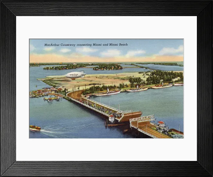 Framed Print : Aerial view of Macarthur Causeway, connecting Miami and Miami Beach, Florida, USA Date: 1941 Framed Print : Aerial view of Macarthur Causeway, connecting Miami and Miami Beach, Florida, USA Date: 1941