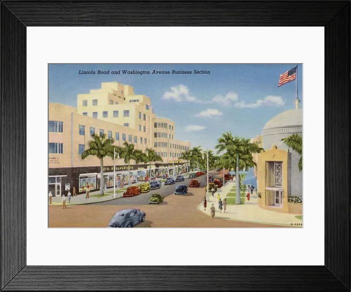 Framed Print : Lincoln Road and Washington Avenue, business district, Miami Beach, Florida, USA Date: 1941 Framed Print : Lincoln Road and Washington Avenue, business district, Miami Beach, Florida, USA Date: 1941