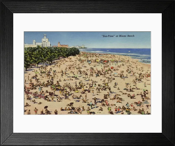 Framed Print : Sunbathing holidaymakers on Miami Beach, Florida, USA Date: 1941 Framed Print : Sunbathing holidaymakers on Miami Beach, Florida, USA Date: 1941
