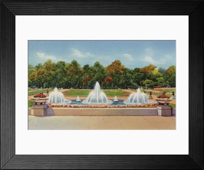 Framed Print : Fountains in sunken gardens, Garfield Park, Indianapolis, Indiana, USA Date: 1936 Framed Print : Fountains in sunken gardens, Garfield Park, Indianapolis, Indiana, USA Date: 1936