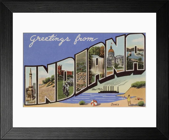 Framed Print : Greetings from Indiana, USA Date: 1936 Framed Print : Greetings from Indiana, USA Date: 1936