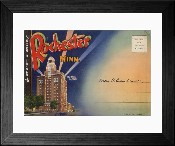 Framed Print : Rochester, Minnesota, USA, with The Clinic by night Date: 1934 Framed Print : Rochester, Minnesota, USA, with The Clinic by night Date: 1934