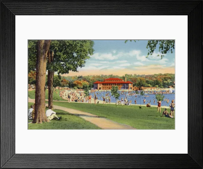 Framed Print : Municipal bathing beach, Lake Geneva, Wisconsin, USA Date: 1936 Framed Print : Municipal bathing beach, Lake Geneva, Wisconsin, USA Date: 1936