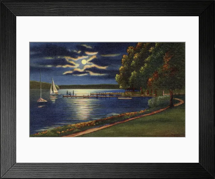 Framed Print : Moonlight on Lake Geneva, Williams Bay, Wisconsin, USA Date: 1936 Framed Print : Moonlight on Lake Geneva, Williams Bay, Wisconsin, USA Date: 1936