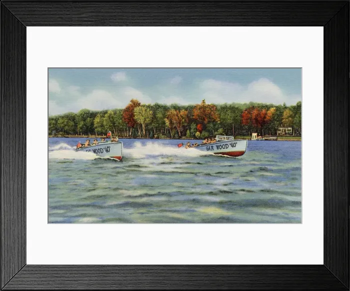 Framed Print : Speed boats, Lake Geneva, Wisconsin, USA Date: 1936 Framed Print : Speed boats, Lake Geneva, Wisconsin, USA Date: 1936