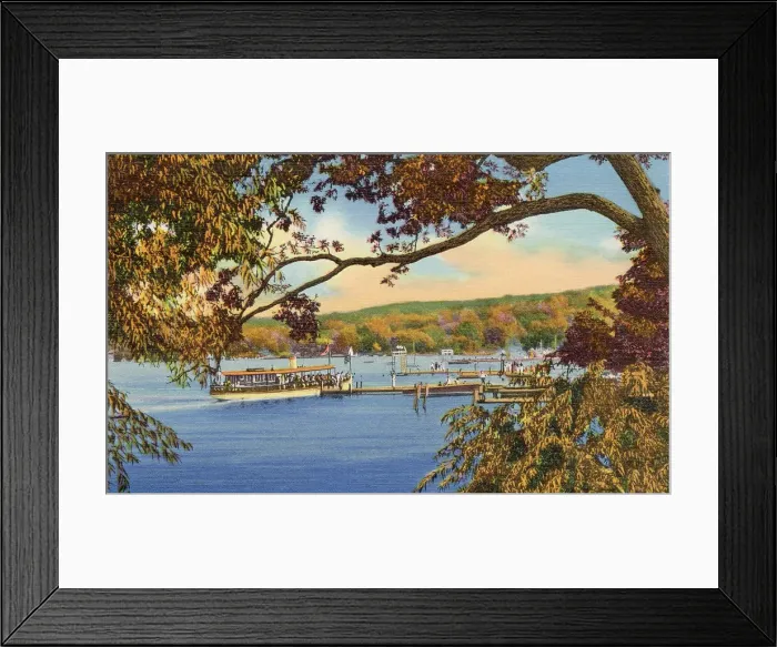 Framed Print : Excursion steamer, Fontana Beach, Lake Geneva, Wisconsin, USA Date: 1936 Framed Print : Excursion steamer, Fontana Beach, Lake Geneva, Wisconsin, USA Date: 1936