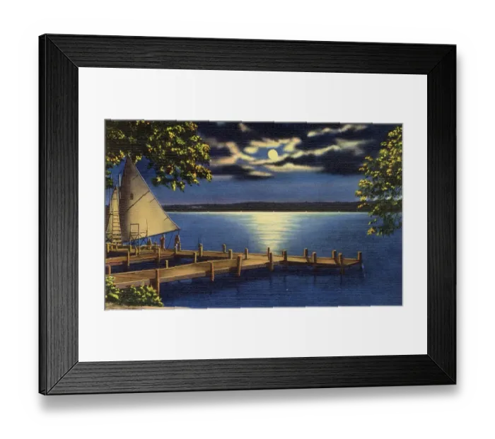 Framed Print : YMCA college camp, moonlight on Lake Geneva, Wisconsin, USA Date: 1936 Framed Print : YMCA college camp, moonlight on Lake Geneva, Wisconsin, USA Date: 1936