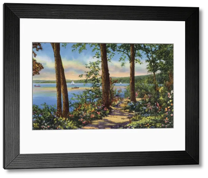 Framed Print : Shore path at Eleanor Camp, Lake Geneva, Wisconsin, USA Date: 1936 Framed Print : Shore path at Eleanor Camp, Lake Geneva, Wisconsin, USA Date: 1936