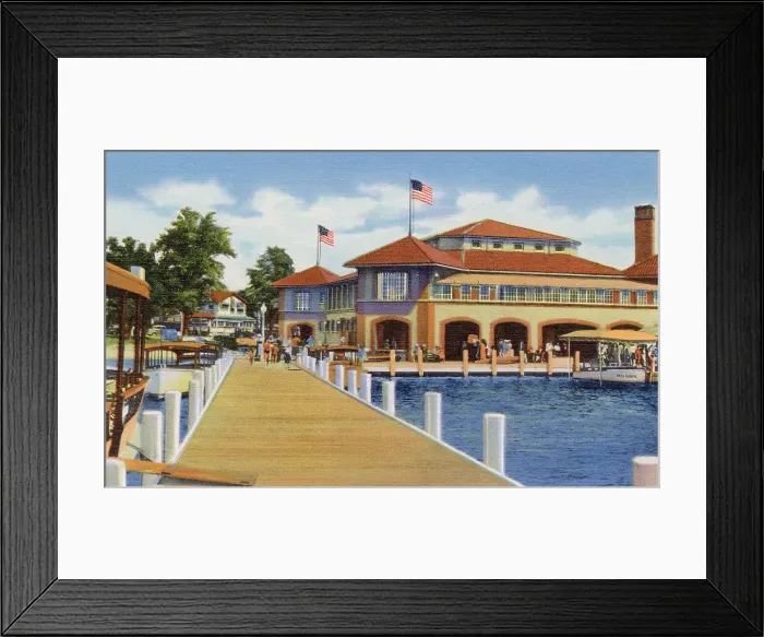 Framed Print : Recreation building and boat landing, Lake Geneva, Wisconsin, USA Date: 1936 Framed Print : Recreation building and boat landing, Lake Geneva, Wisconsin, USA Date: 1936