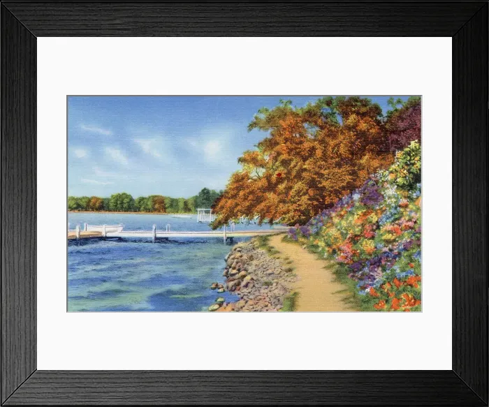 Framed Print : View along the South Shore Path, Lake Geneva, Wisconsin, USA Date: 1936 Framed Print : View along the South Shore Path, Lake Geneva, Wisconsin, USA Date: 1936