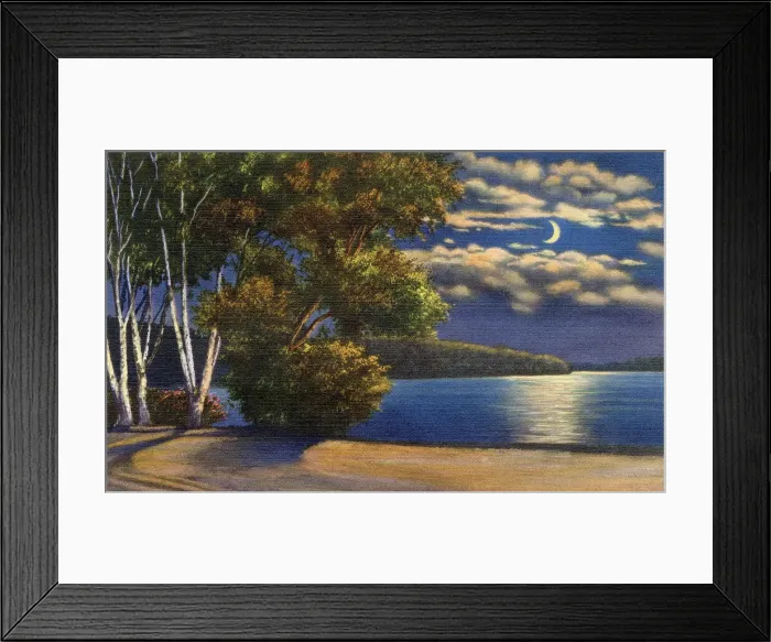 Framed Print : Moonlight near tourist camp site on Lake Geneva, Wisconsin, USA Date: 1936 Framed Print : Moonlight near tourist camp site on Lake Geneva, Wisconsin, USA Date: 1936