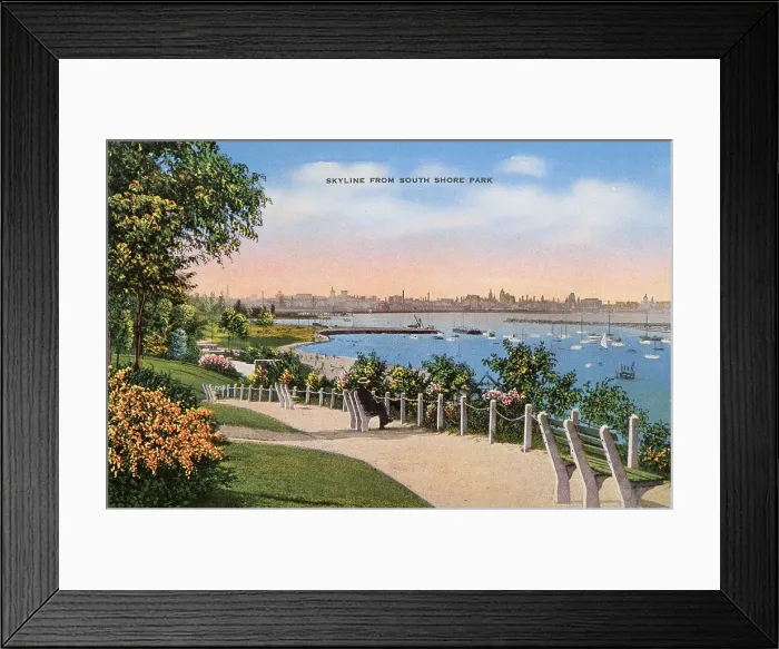 Framed Print : View of skyline from South Shore Park, Milwaukee, Wisconsin, USA Date: circa 1940 Framed Print : View of skyline from South Shore Park, Milwaukee, Wisconsin, USA Date: circa 1940