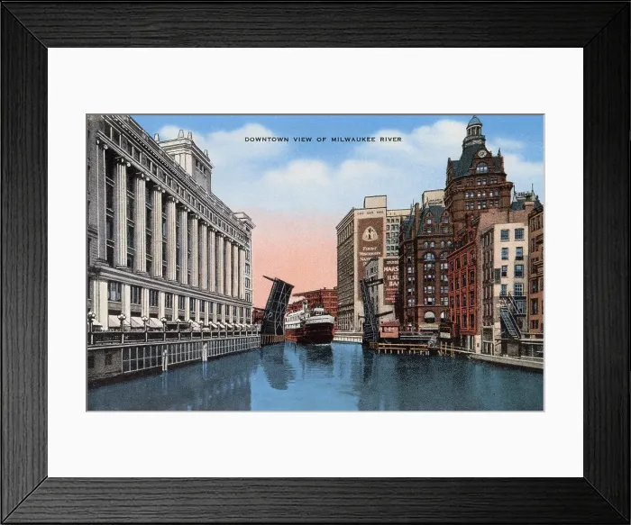 Framed Print : Downtown view of Milwaukee River, Milwaukee, Wisconsin, USA Date: circa 1940 Framed Print : Downtown view of Milwaukee River, Milwaukee, Wisconsin, USA Date: circa 1940