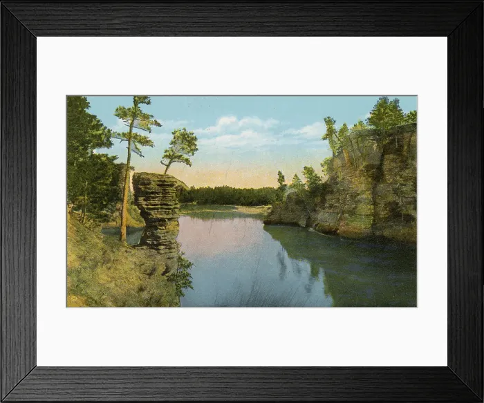 Framed Print : Chimney Rock and Romance Cliff, Wisconsin River, Wisconsin, USA Date: 1932