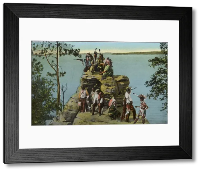 Framed Print : Winnebago Indians at Demon's Anvil, Wisconsin River, Wisconsin, USA Date: 1932 Framed Print : Winnebago Indians at Demon's Anvil, Wisconsin River, Wisconsin, USA Date: 1932