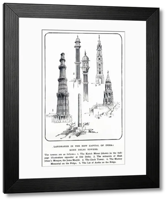Framed Print : Alfred Hugh Fisher, Vignettes of Empire XIV. Delhi, the new-old capital of India - Landmarks in the new capital of India: some Delhi Towers. Date: 1913 Framed Print : Alfred Hugh Fisher, Vignettes of Empire XIV. Delhi, the new-old capital of India - Landmarks in the new capital of India: some Delhi Towers. Date: 1913