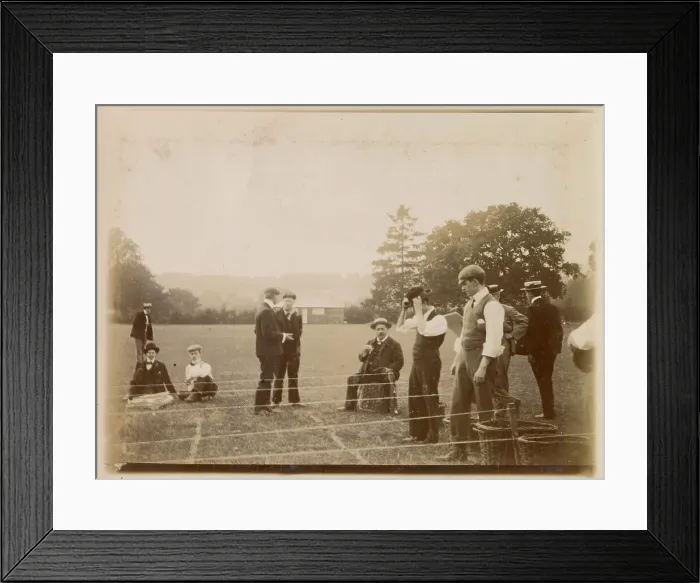 Framed Print : Men engaged in sporting activity in a field, possibly in Oxfordshire Date: circa 1890 Framed Print : Men engaged in sporting activity in a field, possibly in Oxfordshire Date: circa 1890