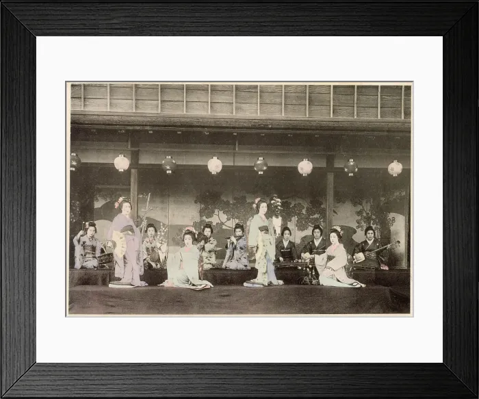 Framed Print : Japanese women performing the Koyo dance Date: circa 1890s Framed Print : Japanese women performing the Koyo dance Date: circa 1890s