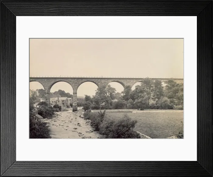 Framed Print : Railway viaduct, River Greta and mill buildings, Ingleton, North Yorkshire Date: 1889 Framed Print : Railway viaduct, River Greta and mill buildings, Ingleton, North Yorkshire Date: 1889