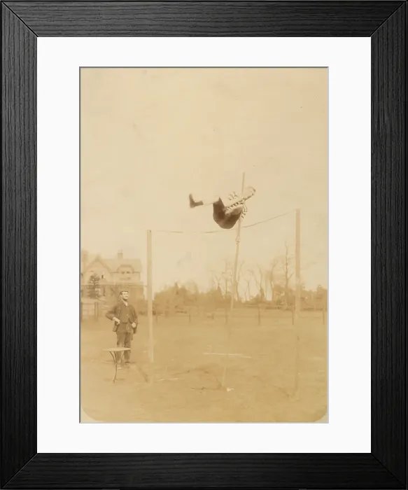 Framed Print : Woolfe family of The Clough, Hale, Bucklow, Cheshire - pole vaulter. Date: 1889 Framed Print : Woolfe family of The Clough, Hale, Bucklow, Cheshire - pole vaulter. Date: 1889