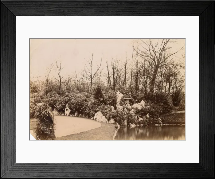 Framed Print : Garden with pool and rockery, Cheshire Date: circa 1889 Framed Print : Garden with pool and rockery, Cheshire Date: circa 1889
