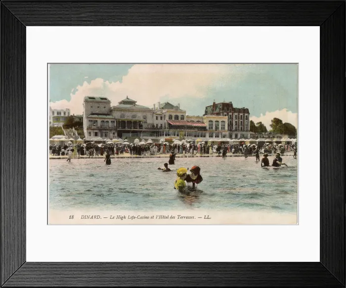 Framed Print : View from the sea of the High Life Casino and Hotel des Terrasses, Dinard, Brittany, Northern France Date: circa 1910s Framed Print : View from the sea of the High Life Casino and Hotel des Terrasses, Dinard, Brittany, Northern France Date: circa 1910s