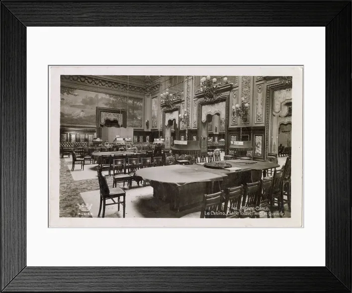 Framed Print : Salle Touzet, Monte Carlo Casino, Monaco, with tables for Trente et Quarante (Red and Black). Date: circa 1930 Framed Print : Salle Touzet, Monte Carlo Casino, Monaco, with tables for Trente et Quarante (Red and Black). Date: circa 1930