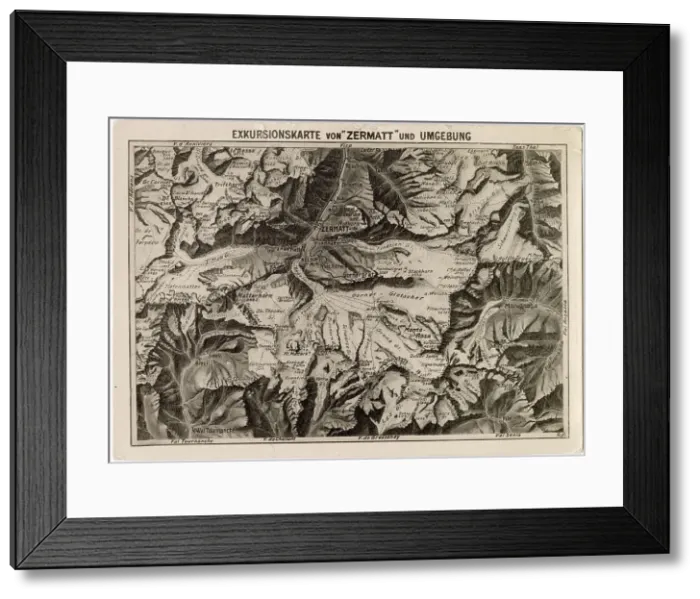 Framed Print : Tourist map of Zermatt and surrounding area, Valais, Switzerland Date: 1929 Framed Print : Tourist map of Zermatt and surrounding area, Valais, Switzerland Date: 1929