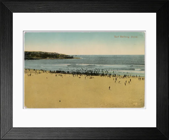Framed Print : Bondi Beach, Sydney, New South Wales, Australia, looking towards North Bondi Rocks. Date: circa 1908 Framed Print : Bondi Beach, Sydney, New South Wales, Australia, looking towards North Bondi Rocks. Date: circa 1908