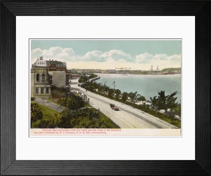 Framed Print : Esplanade, Durban, Natal Province, South Africa, with Point and Bluff in the distance, Marine Hotel and Durban Club on the left. Date: circa 1908 Framed Print : Esplanade, Durban, Natal Province, South Africa, with Point and Bluff in the distance, Marine Hotel and Durban Club on the left. Date: circa 1908