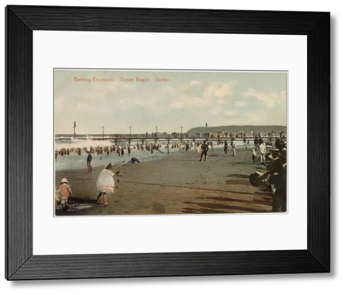 Framed Print : Bathing Enclosure, Ocean Beach and Pier, Durban, Natal Province, South Africa Date: circa 1908 Framed Print : Bathing Enclosure, Ocean Beach and Pier, Durban, Natal Province, South Africa Date: circa 1908