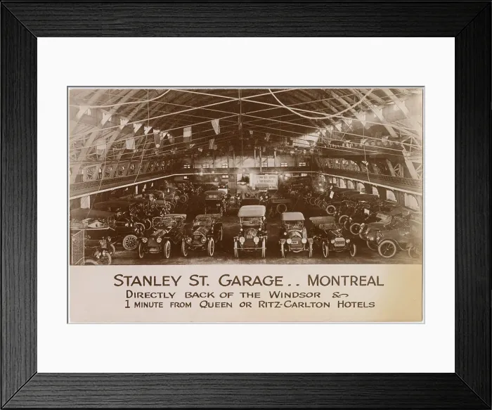 Framed Print : Stanley Street Garage, a car showroom in Montreal, Quebec, Canada. It was inside the Victoria Skating Rink (opened 1862) and indoor hockey venue, also used for exhibitions. Date: circa 1915 Framed Print : Stanley Street Garage, a car showroom in Montreal, Quebec, Canada. It was inside the Victoria Skating Rink (opened 1862) and indoor hockey venue, also used for exhibitions. Date: circa 1915