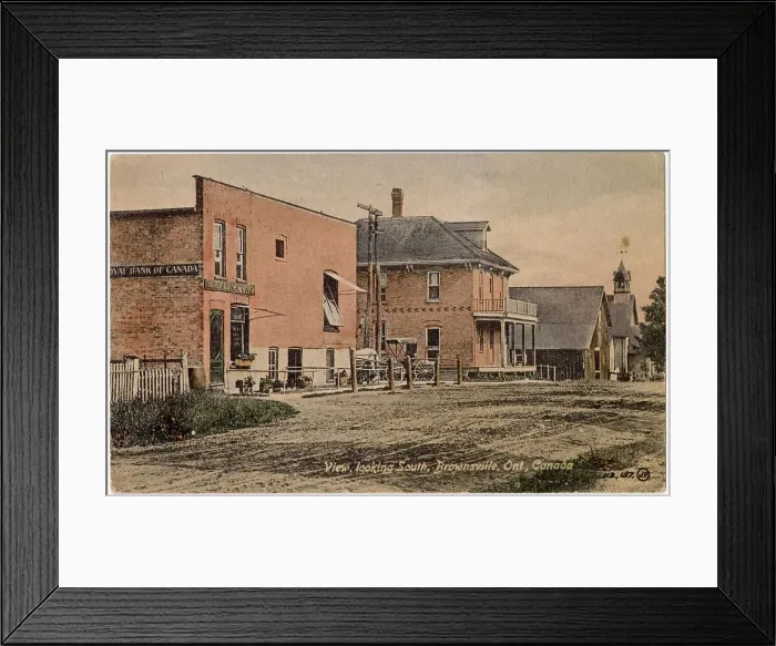 Framed Print : Street in Brownsville (looking south), Ontario, Canada, with the Royal Bank of Canada on the left. Date: 1907 Framed Print : Street in Brownsville (looking south), Ontario, Canada, with the Royal Bank of Canada on the left. Date: 1907