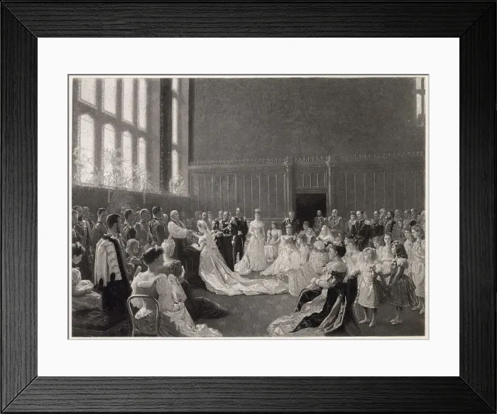 Framed Print : Prince George married Princess Mary of Teck in the Chapel Royal, St. James's Palace, London, with ten bridesmaids, granddaughters and a great granddaughter of the Queen Victoria. Date: 6th July 1893 Framed Print : Prince George married Princess Mary of Teck in the Chapel Royal, St. James's Palace, London, with ten bridesmaids, granddaughters and a great granddaughter of the Queen Victoria. Date: 6th July 1893