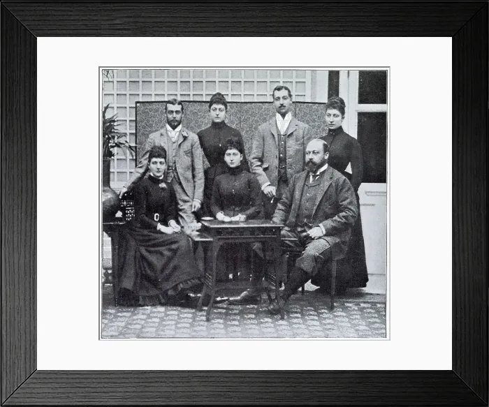 Framed Print : Albert Prince of Wales (later King Edward VII) and Alexandra Prince of Wales with their five children at Sandringham the year of their silver wedding anniversary. Date: 1888 Framed Print : Albert Prince of Wales (later King Edward VII) and Alexandra Prince of Wales with their five children at Sandringham the year of their silver wedding anniversary. Date: 1888