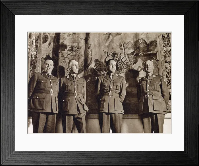 Framed Print : Prince Bernhard of the Netherlands, husband to Princess Juliana, together with (from left), Captain Jonkheer van Lawick, Major-General Jonkheer van Elemeet and Colonel Phaff at the Dutch HQ in London during the Second World War. Date: 1940 Framed Print : Prince Bernhard of the Netherlands, husband to Princess Juliana, together with (from left), Captain Jonkheer van Lawick, Major-General Jonkheer van Elemeet and Colonel Phaff at the Dutch HQ in London during the Second World War. Date: 1940