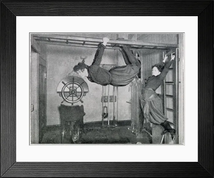 Framed Print : Exercising on perpendicular and horizontal ladders. Date: 1901 Framed Print : Exercising on perpendicular and horizontal ladders. Date: 1901