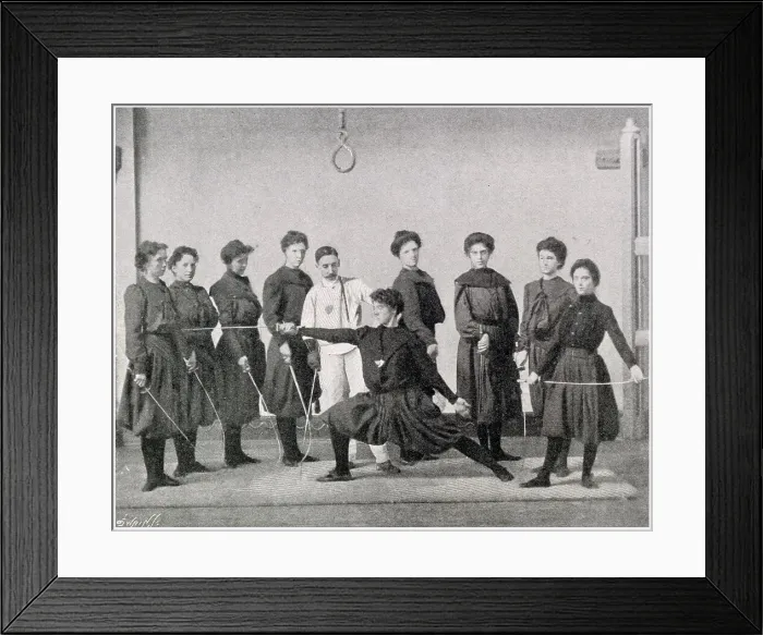 Framed Print : A fencing class for women. Date: 1901 Framed Print : A fencing class for women. Date: 1901