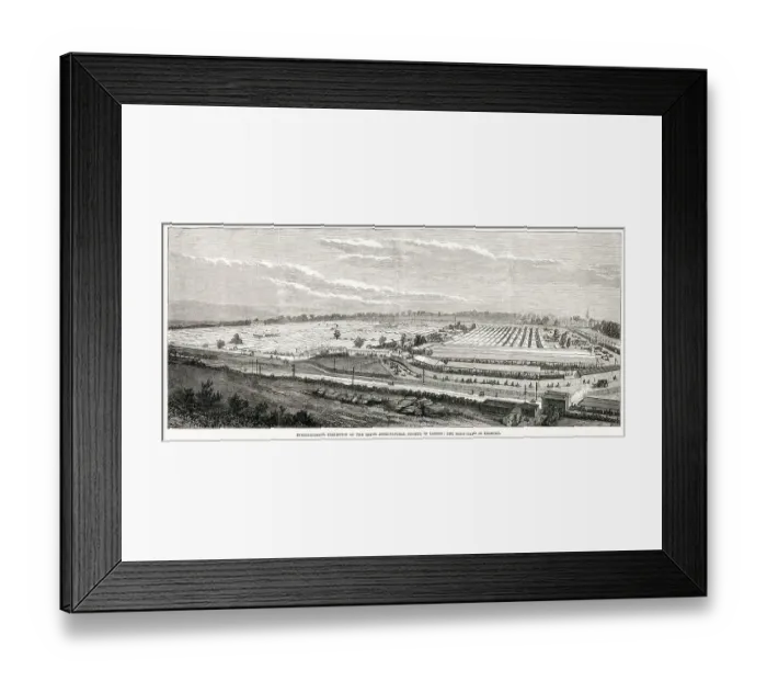 Framed Print : View of the International Exhibition of the Royal Agricultural Society in London - the show-yard at Kilburn. Date: 1879 Framed Print : View of the International Exhibition of the Royal Agricultural Society in London - the show-yard at Kilburn. Date: 1879