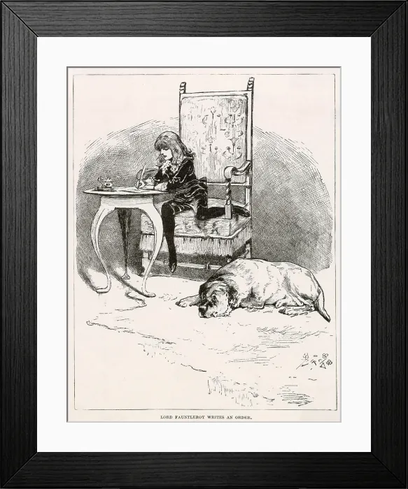 Framed Print : Illustration by Reginald Birch to Little Lord Fauntleroy by Frances Hodgson Burnett. Lord Fauntleroy writes an order. Date: 1886