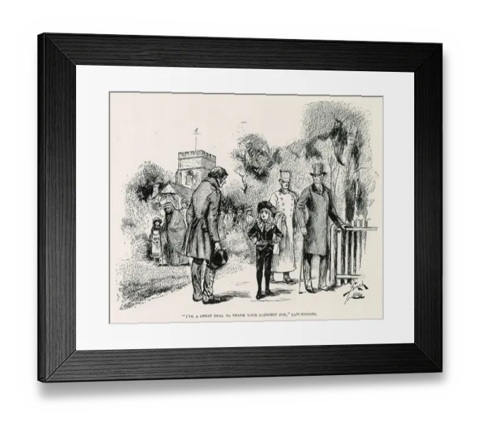 Framed Print : Illustration by Reginald Birch to Little Lord Fauntleroy by Frances Hodgson Burnett. I've a great deal to thank your lordship for, said Higgins. Date: 1886 Framed Print : Illustration by Reginald Birch to Little Lord Fauntleroy by Frances Hodgson Burnett. I've a great deal to thank your lordship for, said Higgins. Date: 1886