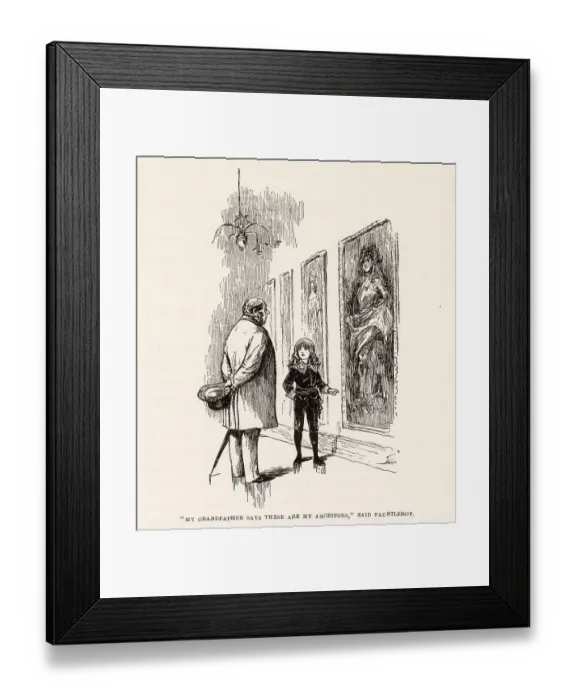 Framed Print : Illustration by Reginald Birch to Little Lord Fauntleroy by Frances Hodgson Burnett. My grandfather says these are my ancestors, said Fauntleroy. Date: 1886 Framed Print : Illustration by Reginald Birch to Little Lord Fauntleroy by Frances Hodgson Burnett. My grandfather says these are my ancestors, said Fauntleroy. Date: 1886